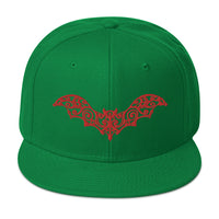 Red Gothic Vine Wrought Iron Bat Embroidered Flat Bill Cap embroidered snapback hat, product image 29