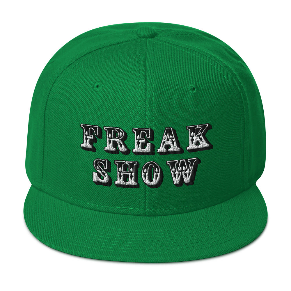 White Circus Freak Show Embroidered Flat Bill Cap Snapback Hat