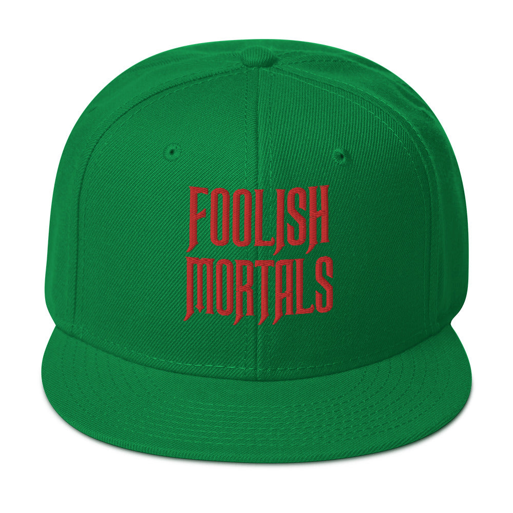 Red Foolish Mortals Haunted Mansion Embroidered Flat Bill Cap Snapback Hat
