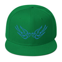 Blue Falling Sparrows Tattoo Style Bird Embroidered Flat Bill Cap embroidered snapback hat, product image 29
