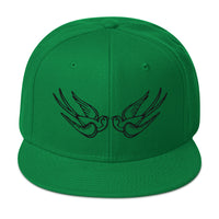 Black Falling Sparrows Tattoo Style Bird Embroidered Flat Bill Cap embroidered snapback hat, product image 30