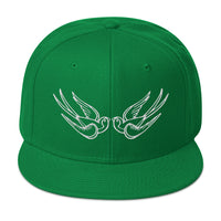 White Falling Sparrows Tattoo Style Bird Embroidered Flat Bill Cap embroidered snapback hat, product image 29
