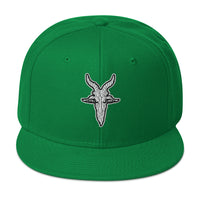 Evil Goat Head Baphomet Embroidered Flat Bill Cap embroidered snapback hat, product image 29