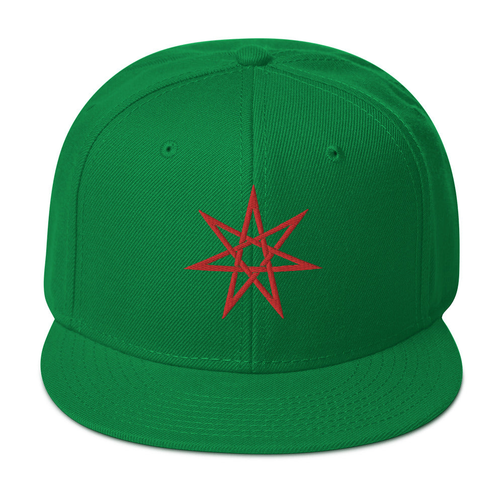 Red Elven Star Witchcraft Symbol Embroidered Flat Bill Cap Snapback Hat