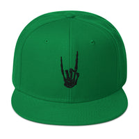 Black Bone Hand Devil Horns Metal Sign Embroidered Flat Bill Cap embroidered snapback hat, product image 30