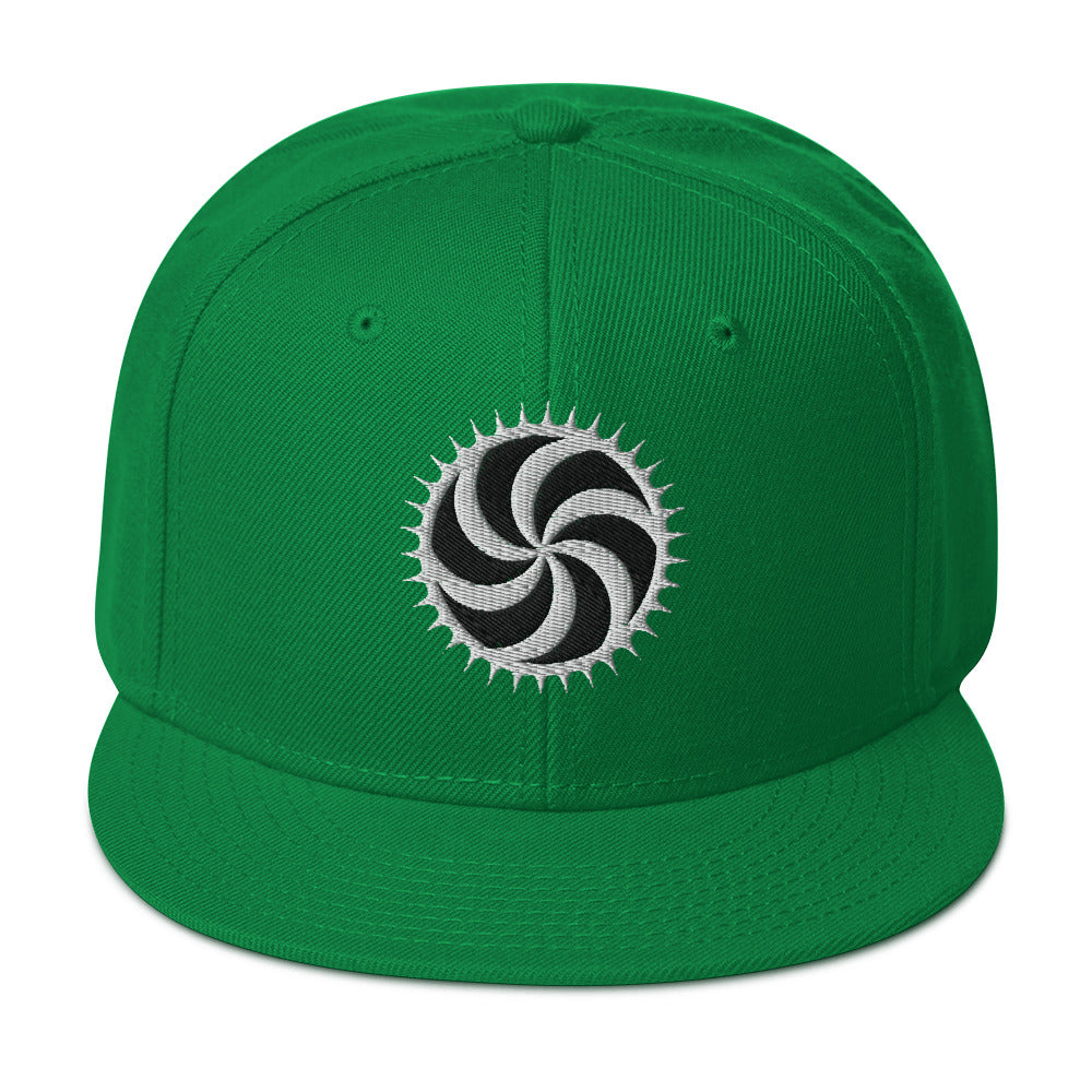 White Deadly Swirl Spike Symbol Embroidered Flat Bill Cap Snapback Hat