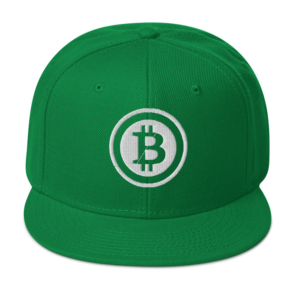 White Bitcoin Crypto Currency Symbol Ticker Embroidered Flat Bill Cap Snapback Hat