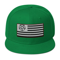 American Satanist Inverted Pentagram U.S. Flag Embroidered Flat Bill Cap embroidered snapback hat, product image 29