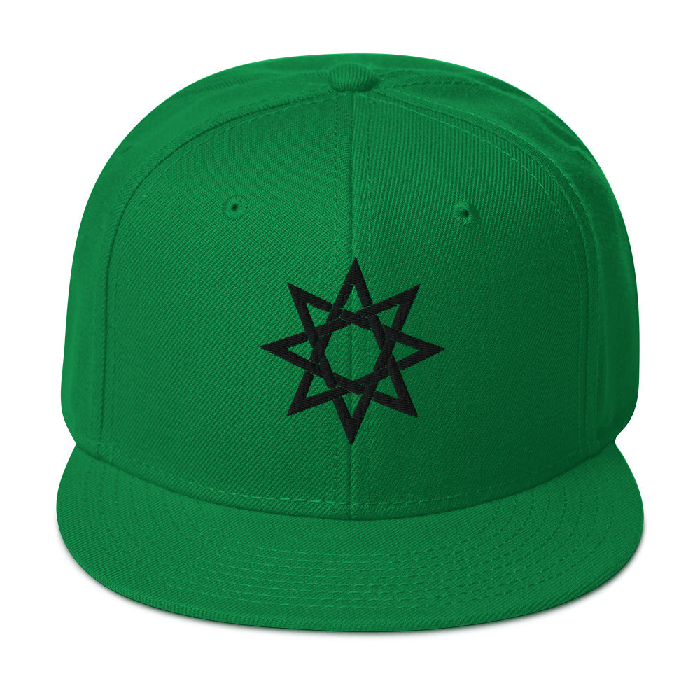 Black 8 Point Star Octagram Anu God Embroidered Flat Bill Cap Snapback Hat