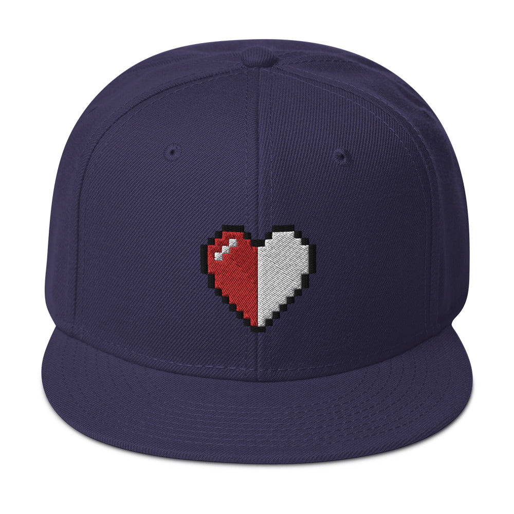 Retro 8 Bit Video Game Pixelated Half Life Heart Embroidered Flat Bill Cap Snapback Hat