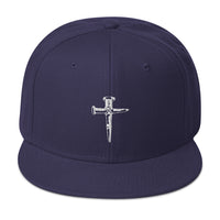 Wooden Stakes Cross Embroidered Flat Bill Cap embroidered snapback hat, product image 18