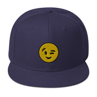 Winking Face Emoji Embroidered Emoticon Flat Bill Cap embroidered snapback hat, product image 19