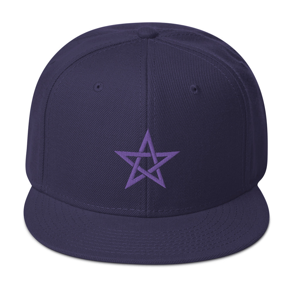 Purple Wiccan Woven Pentagram Symbol Embroidered Flat Bill Cap Snapback Hat