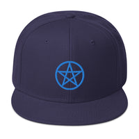 Blue Wiccan Witchcraft Pentagram Embroidered Flat Bill Cap embroidered snapback hat, product image 19