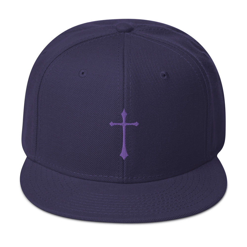 Purple Gothic Medeival Cross Embroidered Flat Bill Cap Snapback Hat