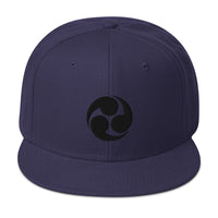 Black Tomoe Mitsudomoe Japanese Symbol Embroidered Flat Bill Cap embroidered snapback hat, product image 20