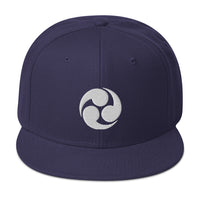 White Tomoe Mitsudomoe Japanese Symbol Embroidered Flat Bill Cap embroidered snapback hat, product image 20