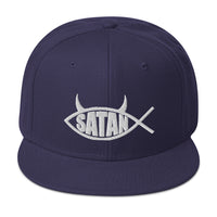 Satan Fish with Horns Religious Satire Embroidered Flat Bill Cap embroidered snapback hat, product image 19