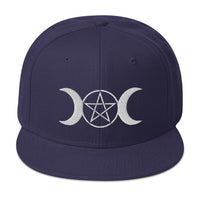 White Pagan Triple Moon Goddess Embroidered Flat Bill Cap embroidered snapback hat, product image 20