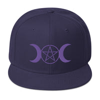 Purple Pagan Triple Moon Goddess Embroidered Flat Bill Cap embroidered snapback hat, product image 19