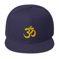 Yellow OM Sacred Spiritual Symbol Embroidered Flat Bill Cap embroidered snapback hat, product image 18
