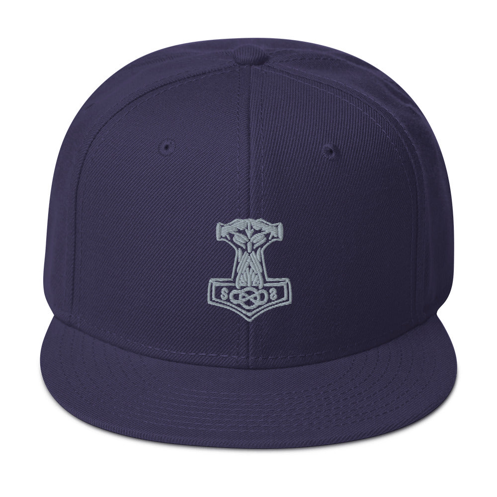 Grey Odin War Hammer Norse Mythology Embroidered Flat Bill Cap Snapback Hat