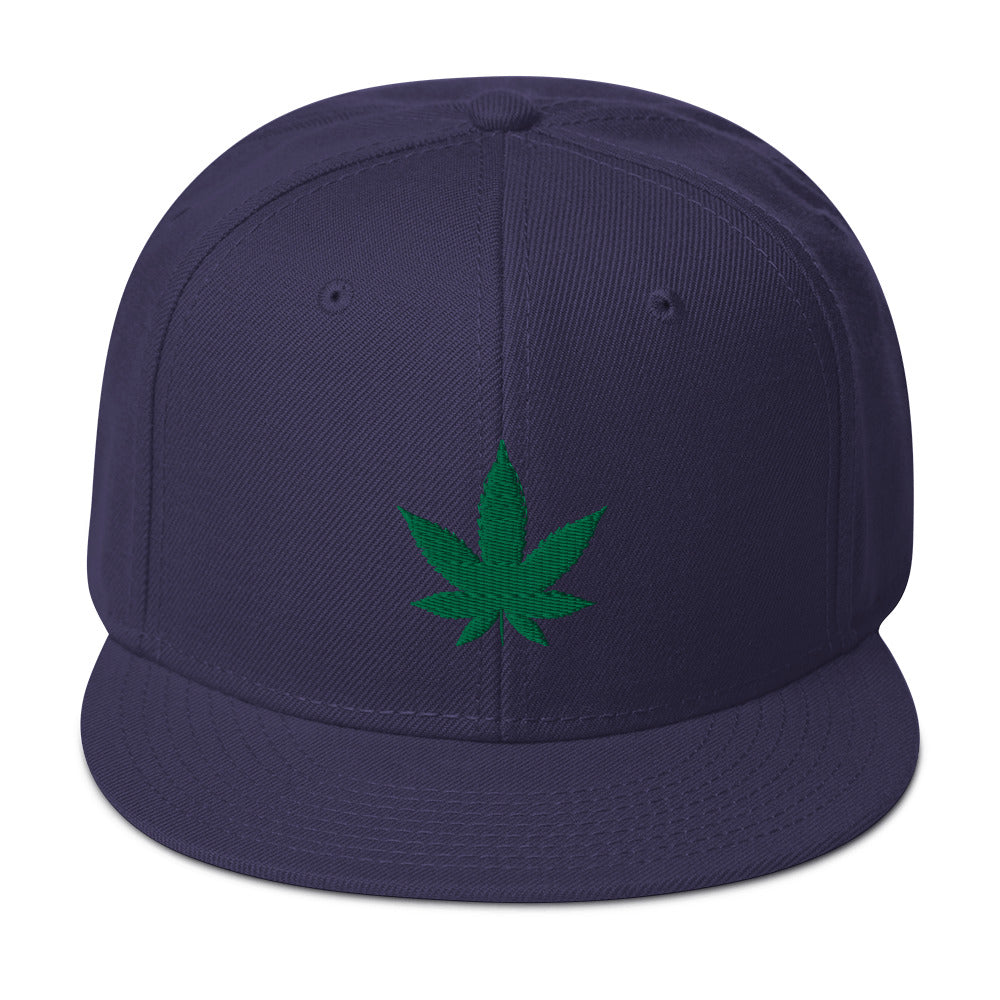 Green Marijuana Leaf Cannabis Plant Embroidered Flat Bill Cap Snapback Hat