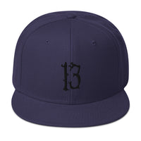 Black Lucky Number 13 Goth # Thirteen Embroidered Flat Bill Cap embroidered snapback hat, product image 20