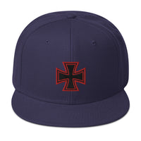Red Heavy Metal Biker Cross Symbol Embroidered Flat Bill Cap embroidered snapback hat, product image 19