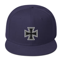 White Heavy Metal Biker Cross Symbol Embroidered Flat Bill Cap embroidered snapback hat, product image 20