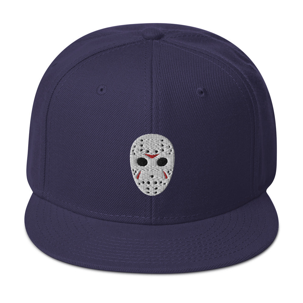 Horror Hockey Mask Embroidered Flat Bill Cap Snapback Hat