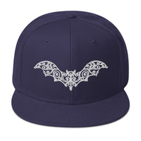 White Gothic Vine Wrought Iron Bat Embroidered Flat Bill Cap embroidered snapback hat, product image 20