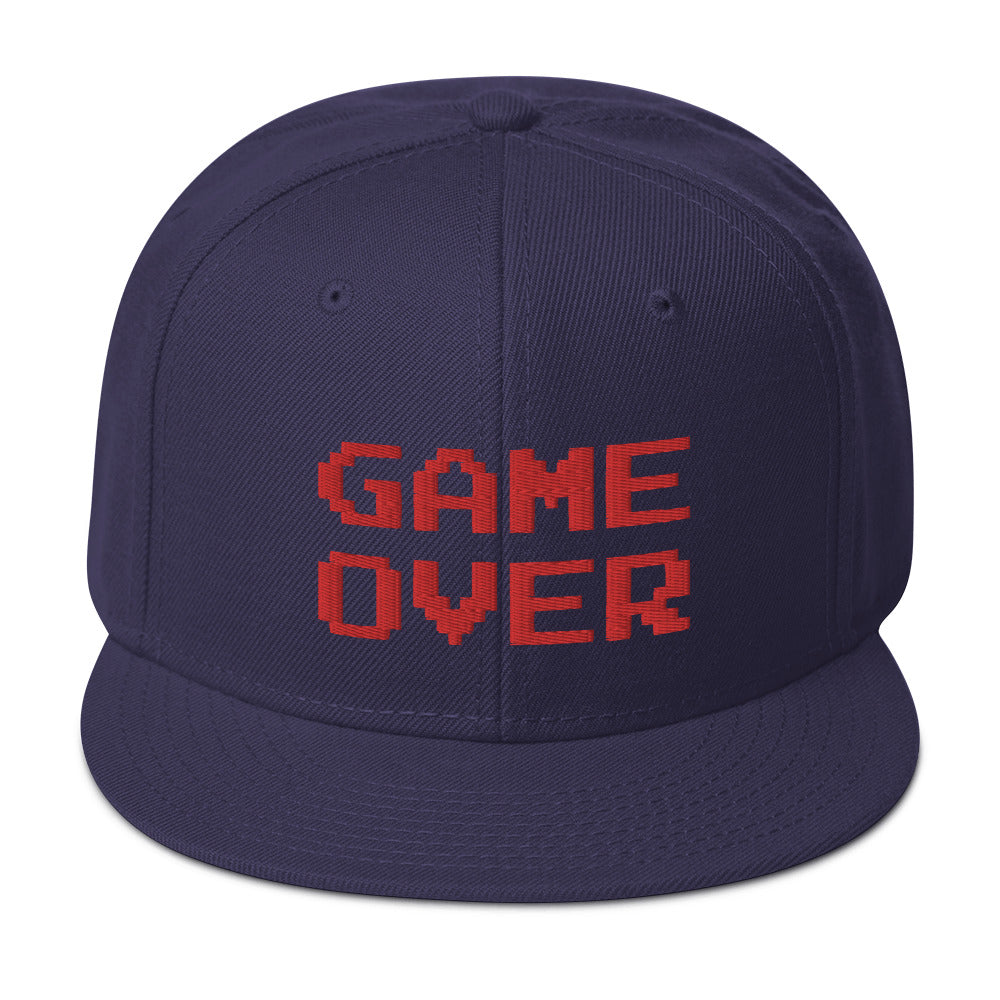 Red Game Over 8 Bit 80's Retro Gaming Embroidered Flat Bill Cap Snapback Hat