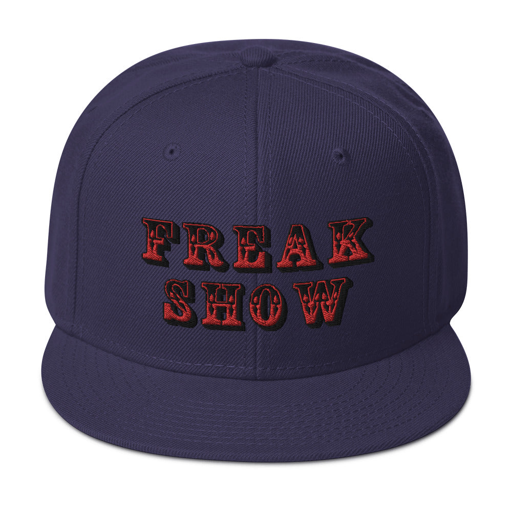 Red Circus Freak Show Embroidered Flat Bill Cap Snapback Hat