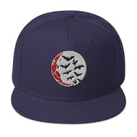 Flying Bats over a Blood Moon Embroidered Flat Bill Cap embroidered snapback hat, product image 19