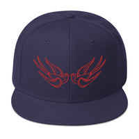 Red Falling Sparrows Tattoo Style Bird Embroidered Flat Bill Cap embroidered snapback hat, product image 19