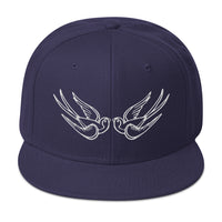 White Falling Sparrows Tattoo Style Bird Embroidered Flat Bill Cap embroidered snapback hat, product image 20