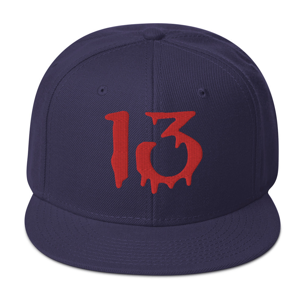 Bloody Number Thirteen 13 Lucky Halloween Embroidered Flat Bill Cap Snapback Hat