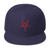 Red Inverted Pentagram Black Metal Style Embroidered Flat Bill Cap embroidered snapback hat, product image 19