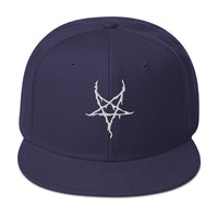 White Inverted Pentagram Black Metal Style Embroidered Flat Bill Cap embroidered snapback hat, product image 19
