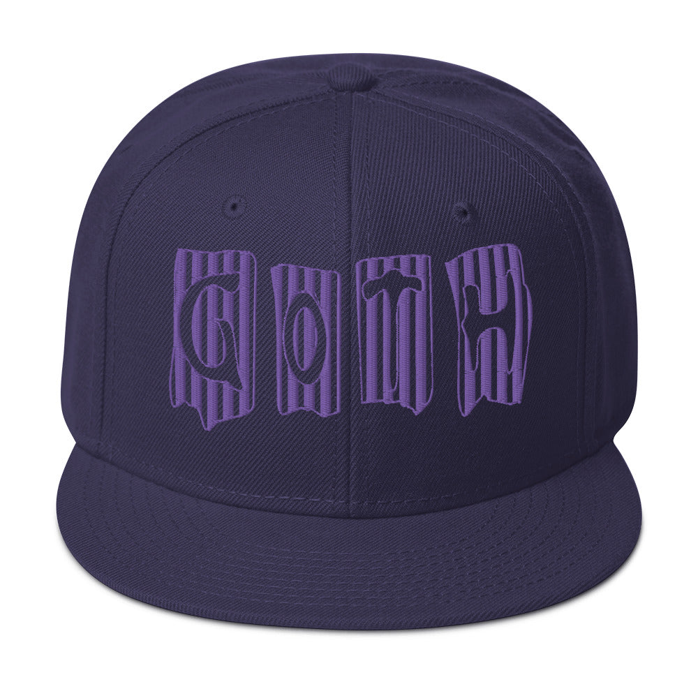 Black and Purple Vertical Stripe Goth Embroidered Flat Bill Cap Snapback Hat