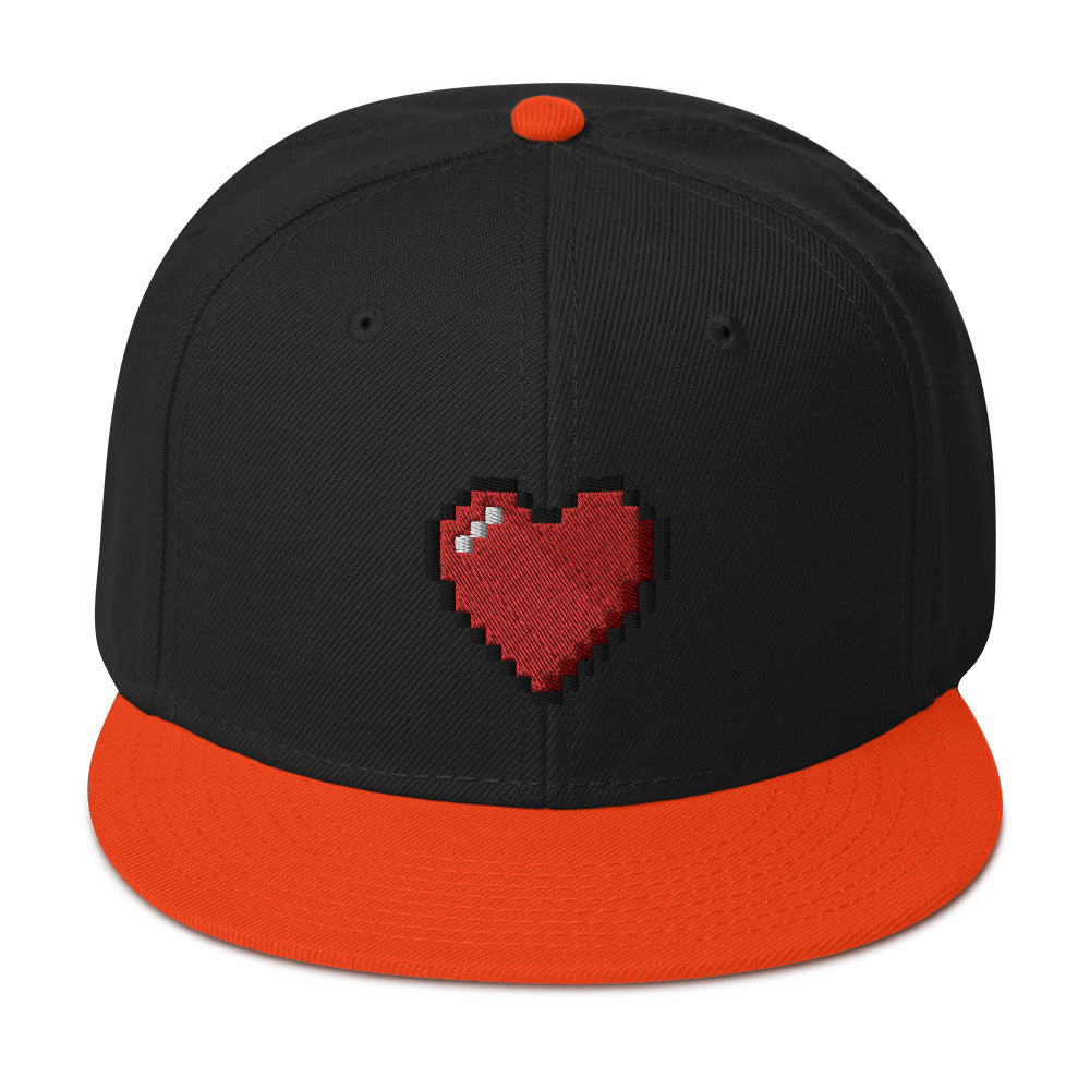 Retro 8 Bit Video Game Pixelated Heart Embroidered Flat Bill Cap Snapback Hat