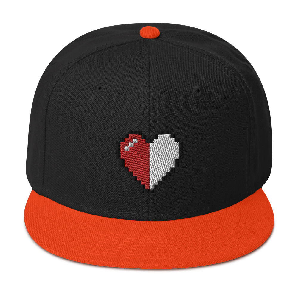 Retro 8 Bit Video Game Pixelated Half Life Heart Embroidered Flat Bill Cap Snapback Hat