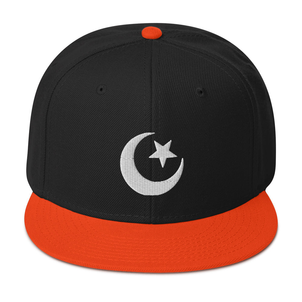 Star and Crescent Moon Ancient Symbol Embroidered Flat Bill Cap Snapback Hat