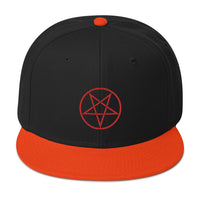 Red Woven Inverted Pentagram Symbol Embroidered Flat Bill Cap embroidered snapback hat, product image 9
