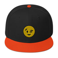 Winking Face Emoji Embroidered Emoticon Flat Bill Cap embroidered snapback hat, product image 10