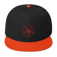 Red Sigil of Baphomet Embroidered Flat Bill Cap embroidered snapback hat, product image 9