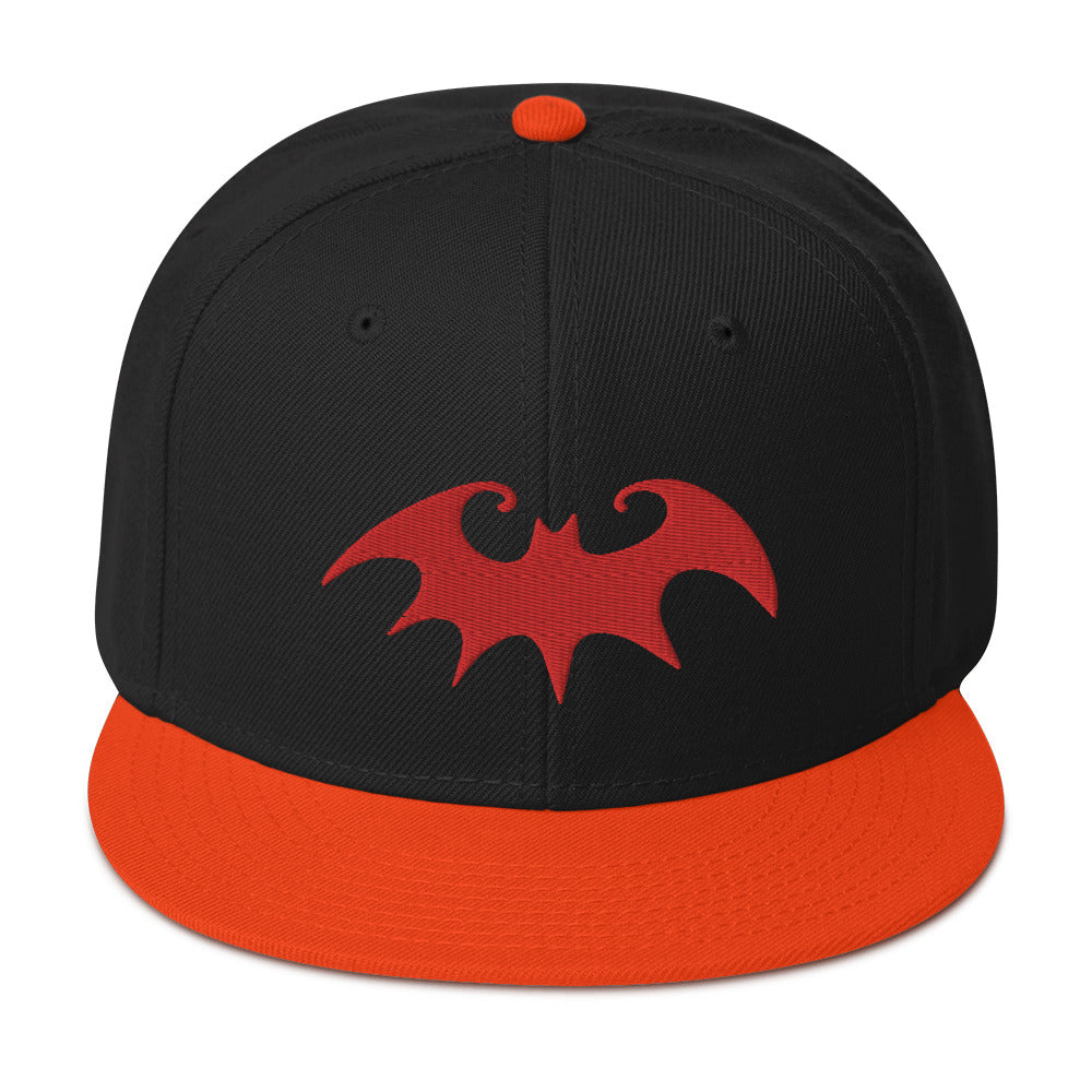 Whimsical Halloween Vampire Bat Embroidered Flat Bill Cap Snapback Hat