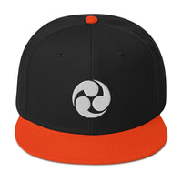 White Tomoe Mitsudomoe Japanese Symbol Embroidered Flat Bill Cap embroidered snapback hat, product image 10