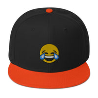 Tears of Joy Emoji Crying Emoticon Embroidered Flat Bill Cap embroidered snapback hat, product image 10